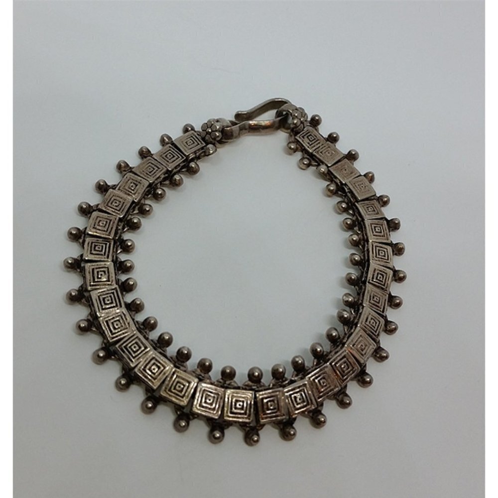Vintage Artisan Greek Key Pattern Solid Sterling Silver Chain Bracelet U…